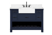 Farmington navy blue 48" Open Shelf Vanity Set with Premium Carrara Marble Top