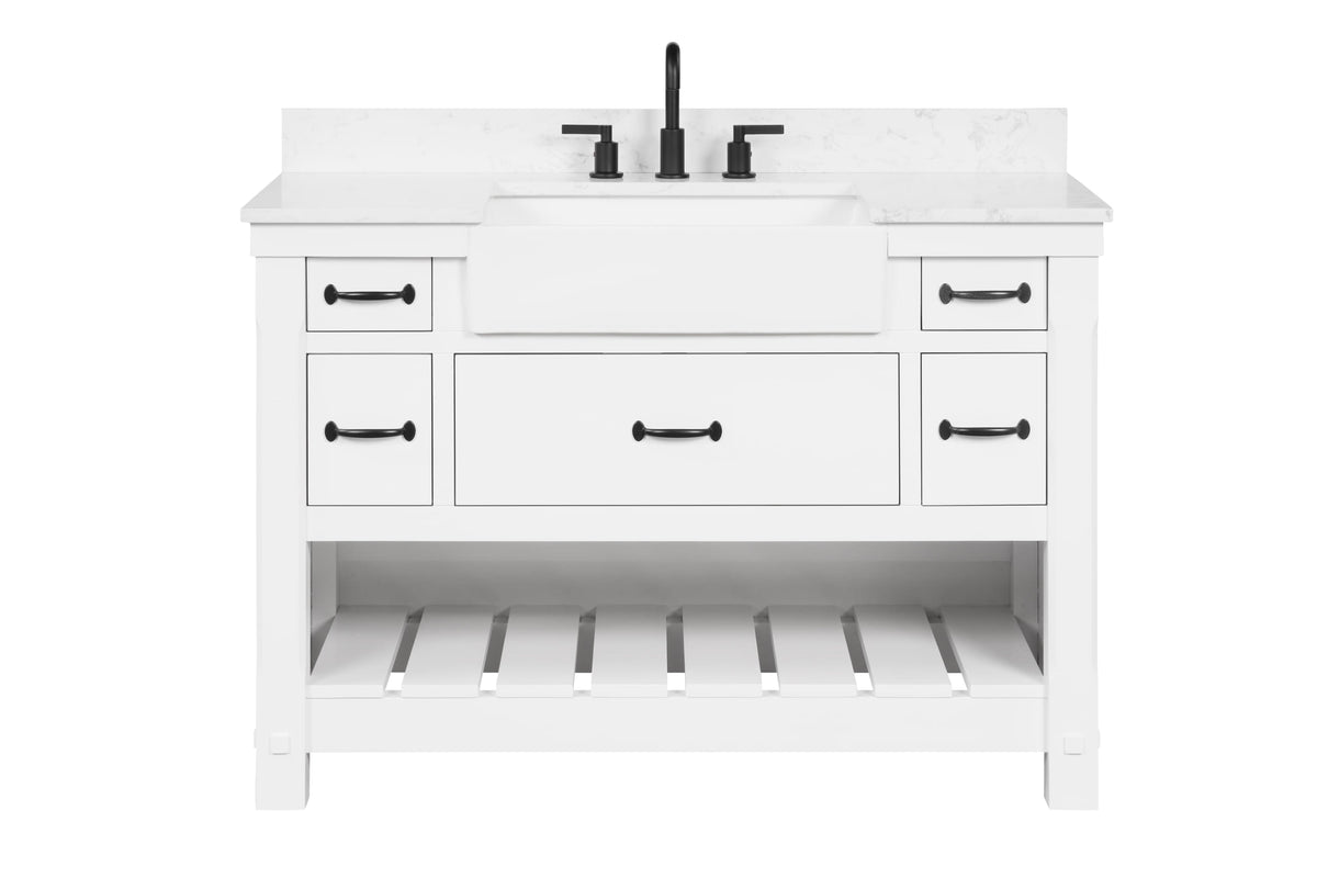 Farmington 48" Open Shelf Vanity Set with Premium Carrara Marble Top