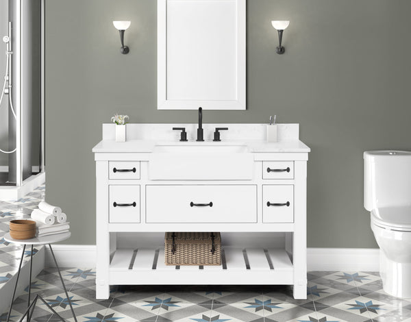 Farmington 48" Open Shelf Vanity Set with Carrara Marble Top
