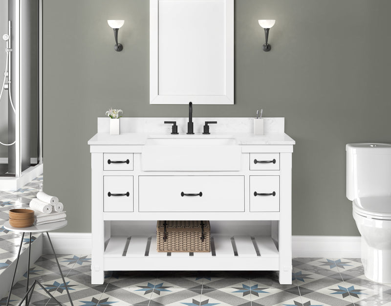 Farmington 48" Open Shelf Vanity Set with Premium Carrara Marble Top