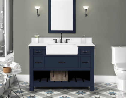 Farmington navy blue 48" Open Shelf Vanity Set with Premium Carrara Marble Top
