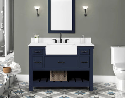 Farmington navy blue 48" Open Shelf Vanity Set with Premium Carrara Marble Top