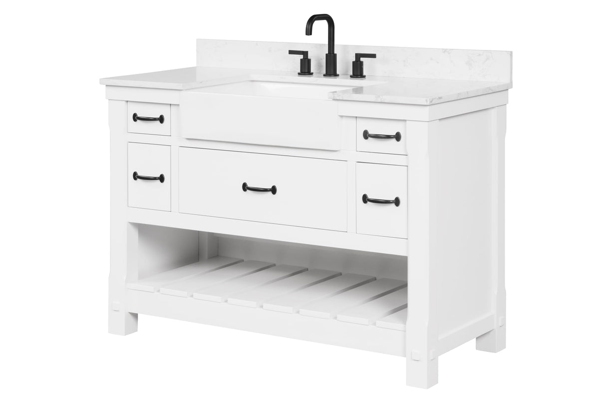 Farmington 48" Open Shelf Vanity Set with Premium Carrara Marble Top