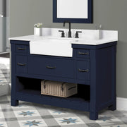 Farmington navy blue 48" Open Shelf Vanity Set with Premium Carrara Marble Top