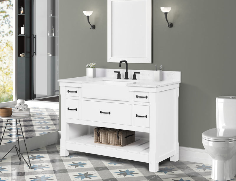 Farmington 48" Open Shelf Vanity Set with Premium Carrara Marble Top