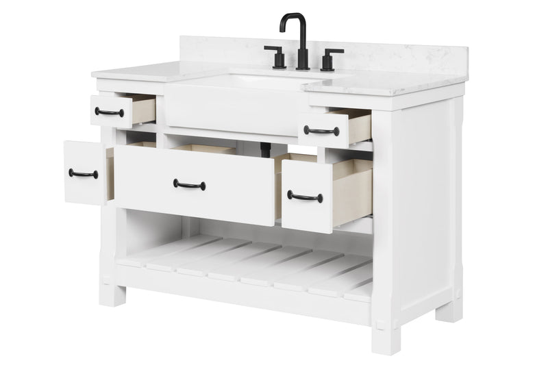 Farmington 48" Open Shelf Vanity Set with Premium Carrara Marble Top