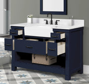 Farmington navy blue 48" Open Shelf Vanity Set with Premium Carrara Marble Top