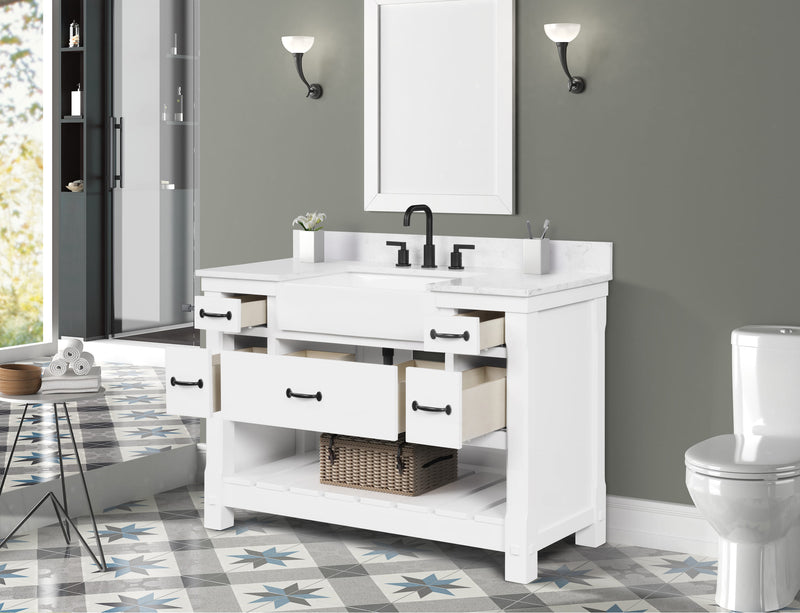 Farmington 48" Open Shelf Vanity Set with Premium Carrara Marble Top