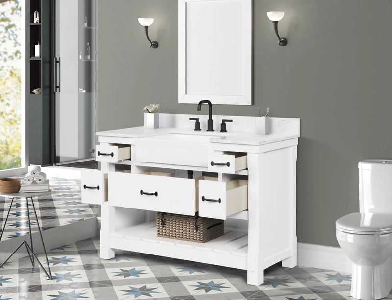 Farmington 48" Open Shelf Vanity Set with Premium Carrara Marble Top