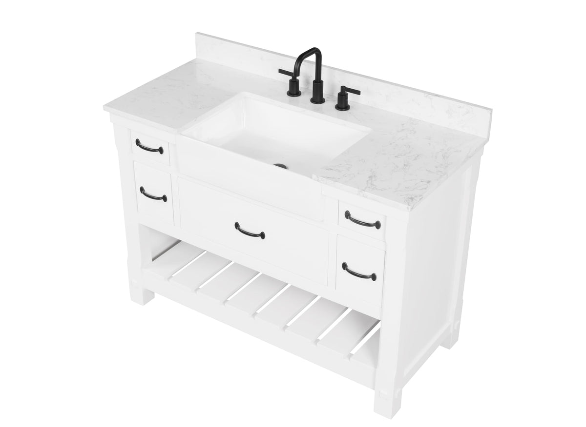 Farmington 48" Open Shelf Vanity Set with Premium Carrara Marble Top