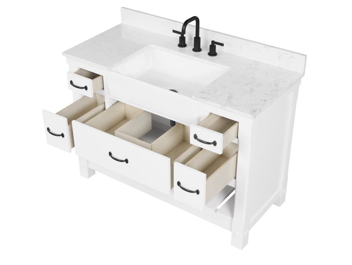 Farmington 48" Open Shelf Vanity Set with Premium Carrara Marble Top