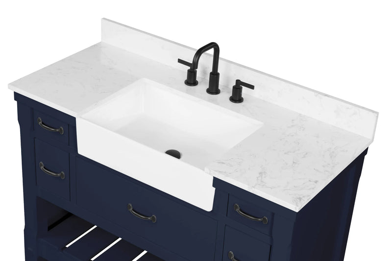 Farmington navy blue 48" Open Shelf Vanity Set with Premium Carrara Marble Top