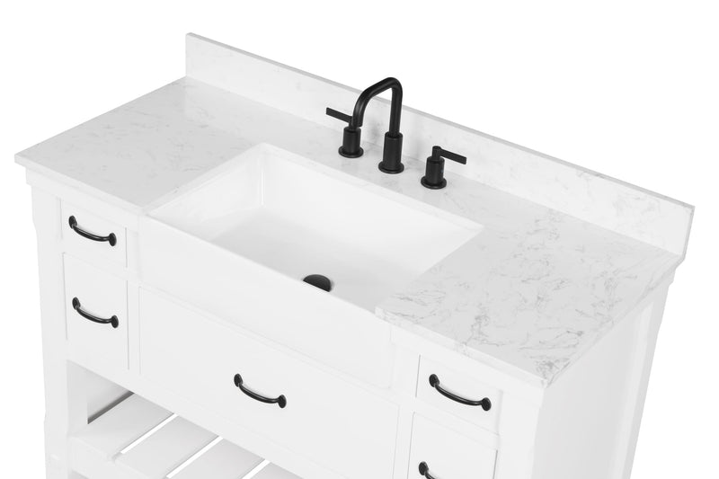 Farmington 48" Open Shelf Vanity Set with Premium Carrara Marble Top