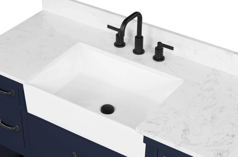 Farmington navy blue 48" Open Shelf Vanity Set with Premium Carrara Marble Top