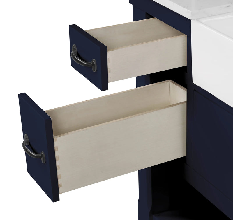 Farmington navy blue 48" Open Shelf Vanity Set with Premium Carrara Marble Top