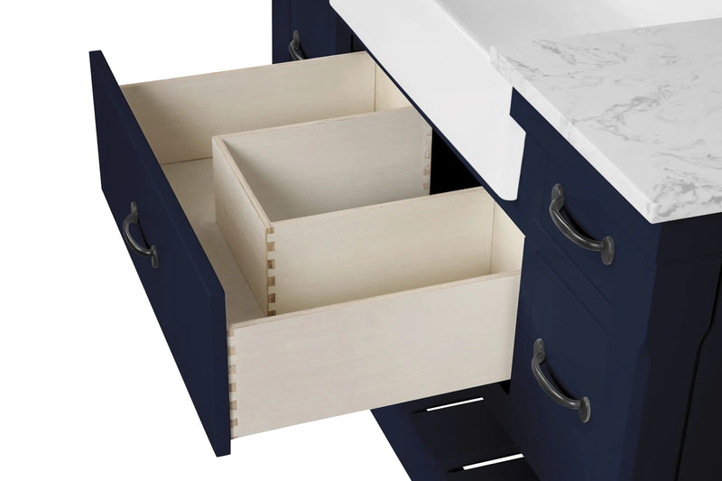 Farmington navy blue 48" Open Shelf Vanity Set with Premium Carrara Marble Top