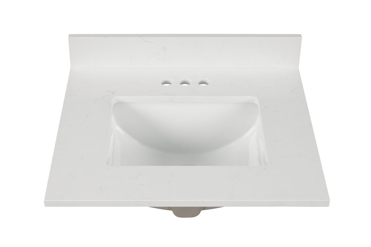 25" Carrara Quartz Vanity Top with Sink featuring a modern design and built-in sink.