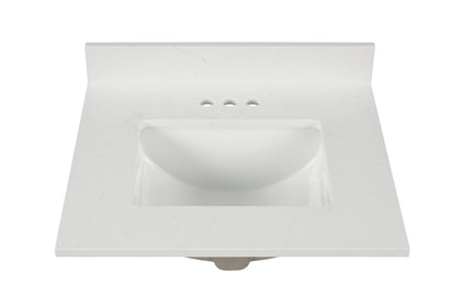 25" Carrara Quartz Vanity Top with Sink featuring a modern design and built-in sink.