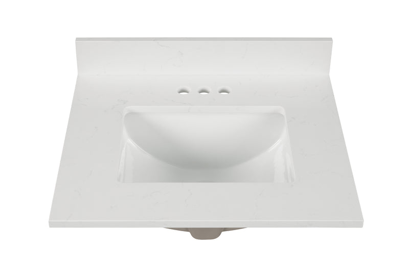 25" Carrara Quartz Vanity Top with Sink featuring a modern design and built-in sink.