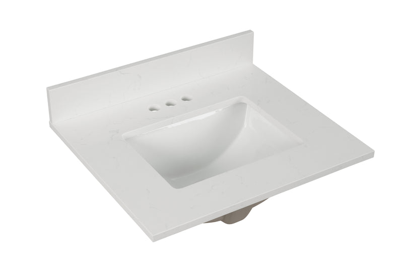 25" Carrara quartz vanity top with sink featuring a modern design and built-in basin.