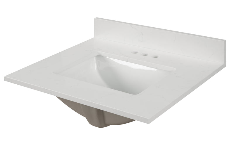 25" Carrara Quartz Vanity Top with Sink, perfect for a modern or transitional bathroom design.