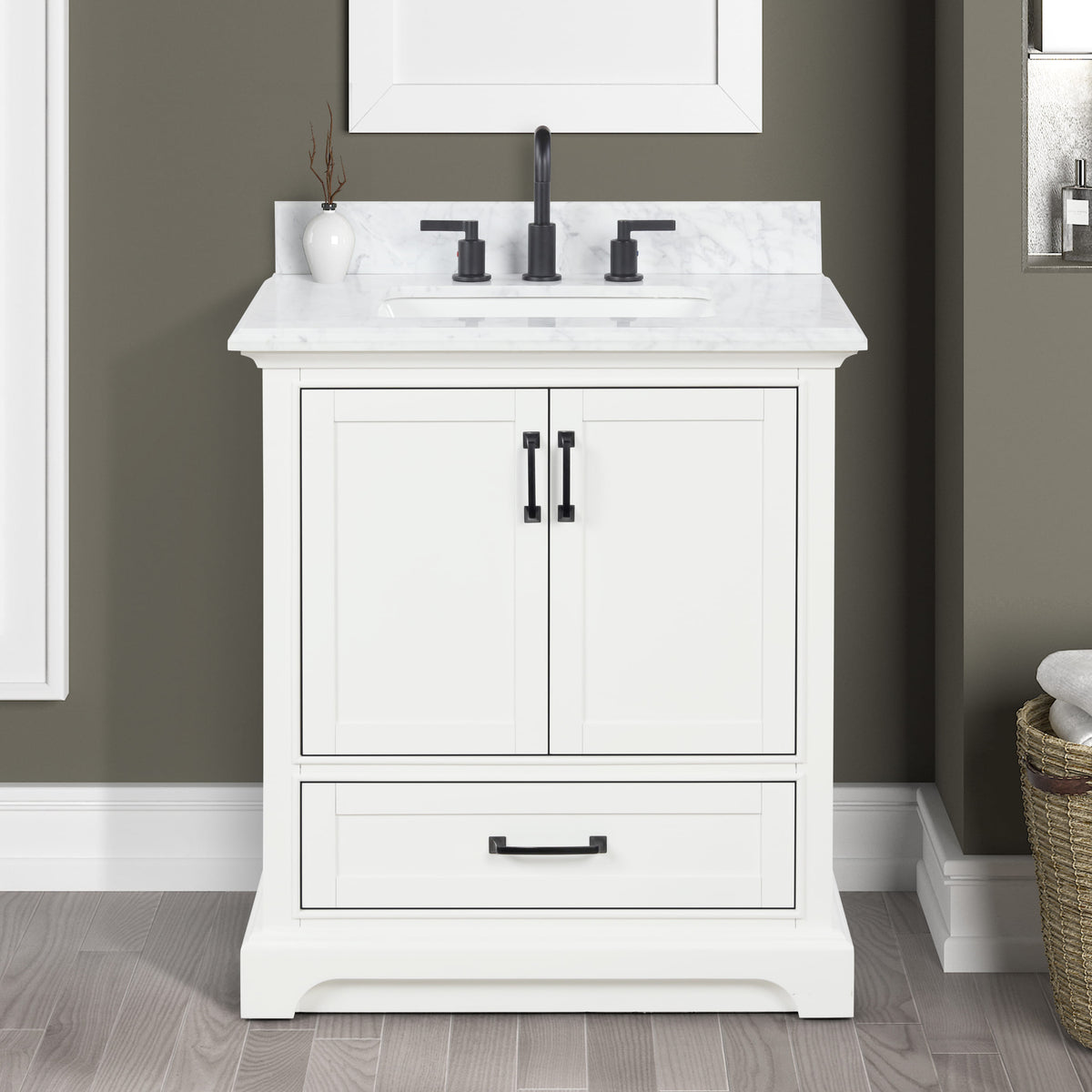 Rhoda 30" Vanity Set with Luxurious Carrara Marble Top