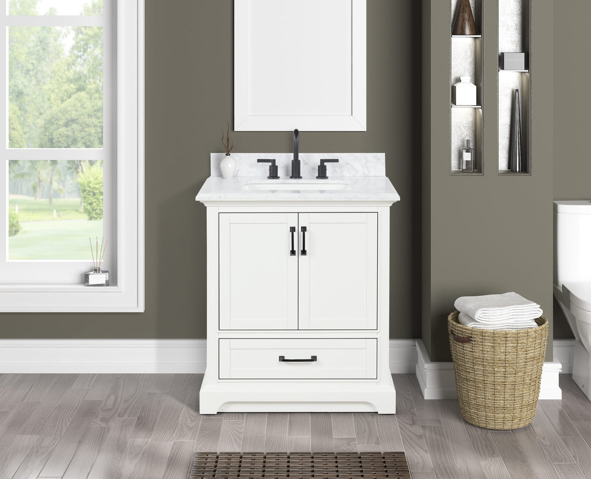Rhoda 30" Vanity Set with Luxurious Carrara Marble Top