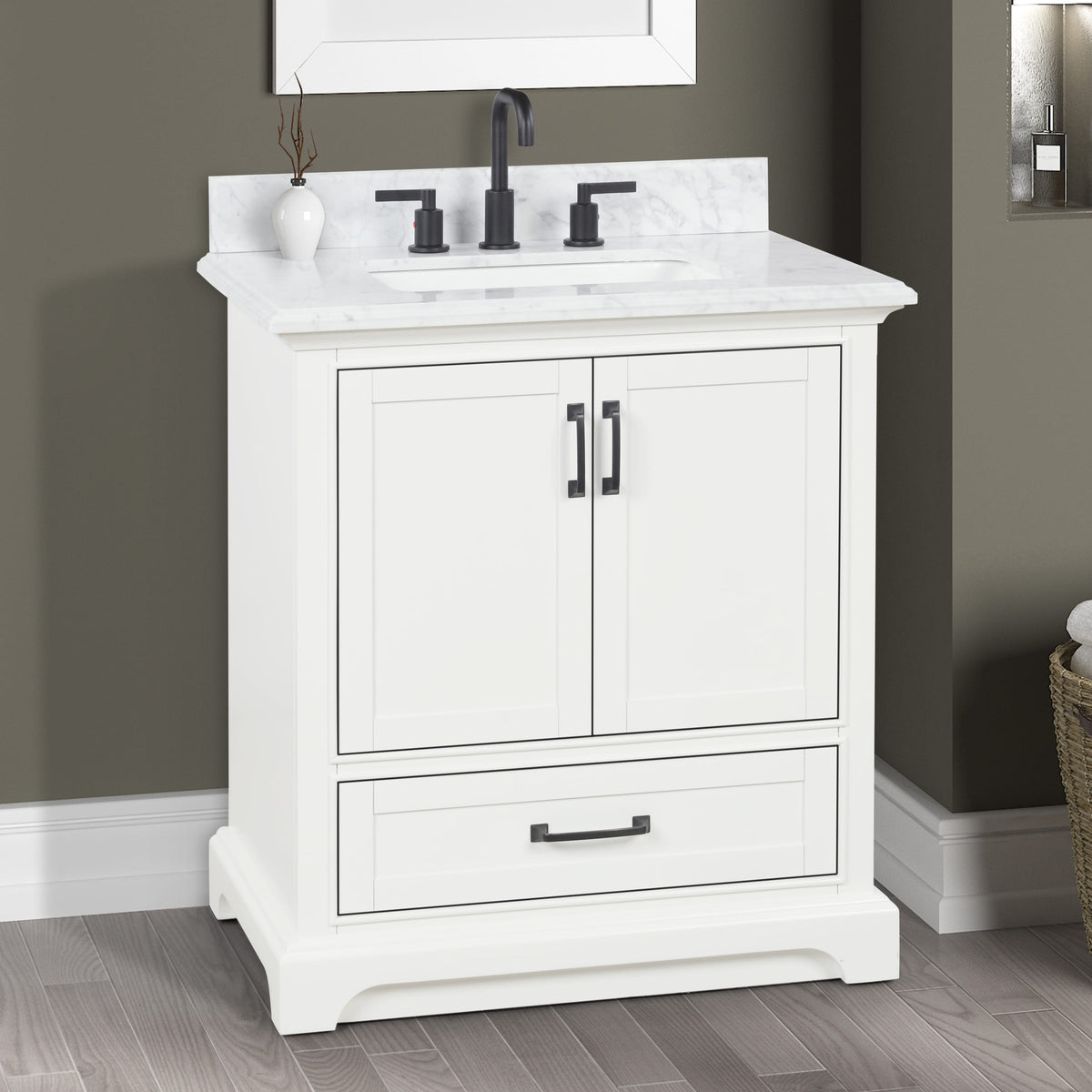 Rhoda 30" Vanity Set with Luxurious Carrara Marble Top