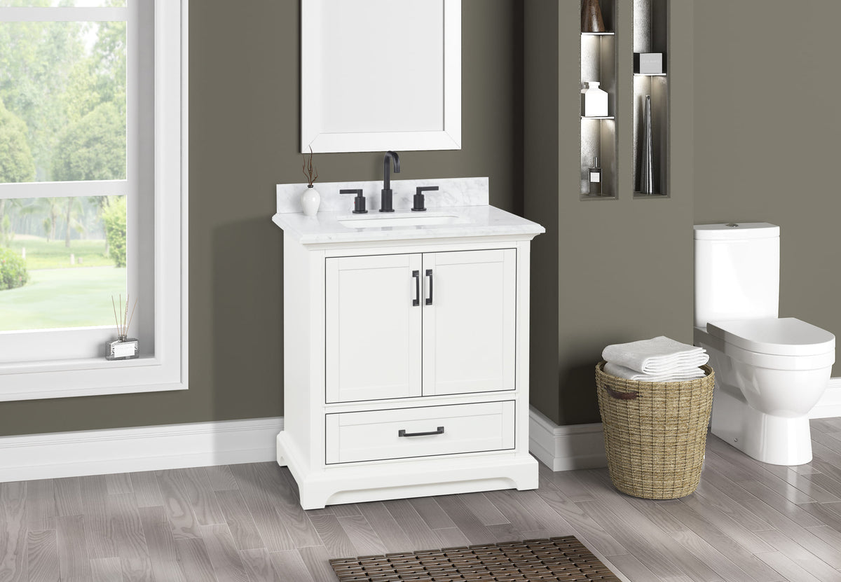Rhoda 30" Vanity Set with Luxurious Carrara Marble Top