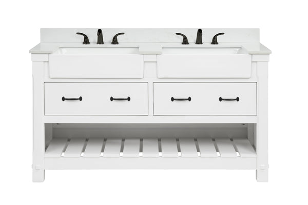 Joanna 60" Vanity Family Set with Engineered Quartz Top - Dove White