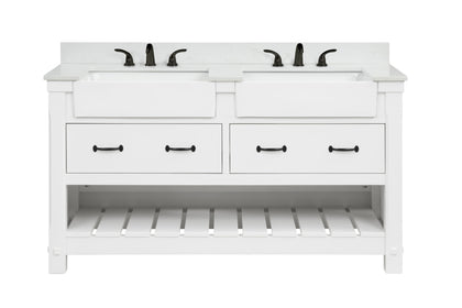 Farmington 60" Open Shelf Vanity Set with Premium Carrara Marble Top