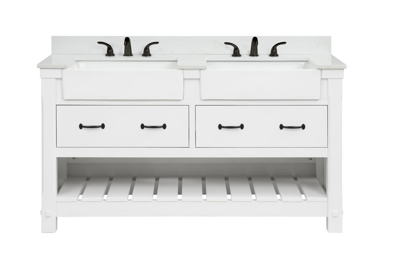 Farmington 60" Open Shelf Vanity Set with Premium Carrara Marble Top