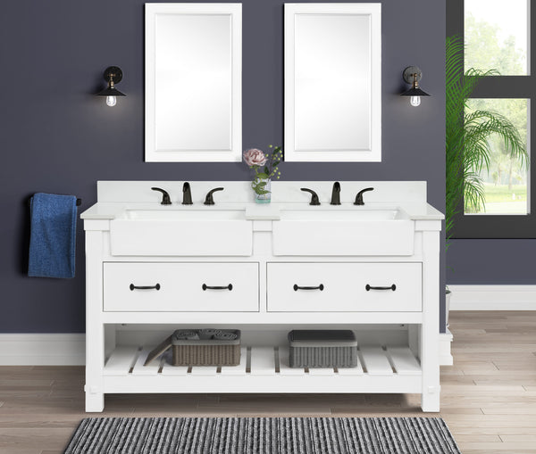 Farmington 60" Open Shelf Vanity Set with Carrara Marble Top