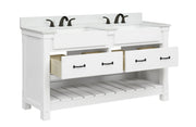 Farmington 60" Open Shelf Vanity Set with Premium Carrara Marble Top