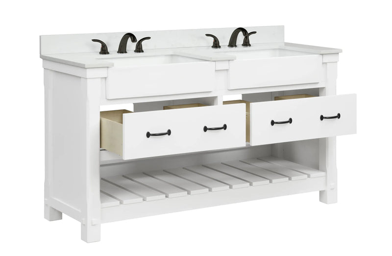 Farmington 60" Open Shelf Vanity Set with Premium Carrara Marble Top