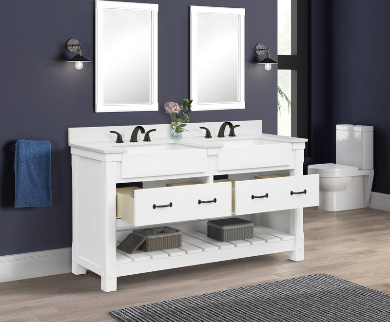 Farmington 60" Open Shelf Vanity Set with Premium Carrara Marble Top