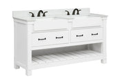 Farmington 60" Open Shelf Vanity Set with Premium Carrara Marble Top