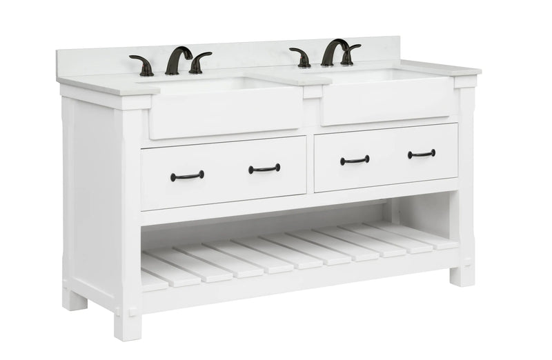 Farmington 60" Open Shelf Vanity Set with Premium Carrara Marble Top