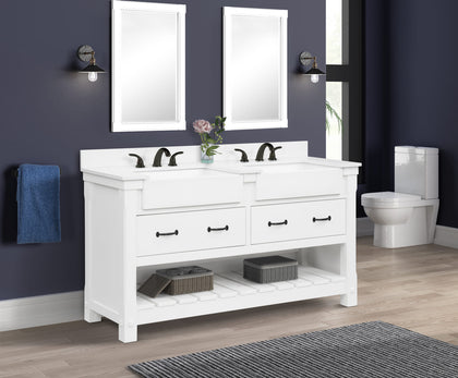 Farmington 60" Open Shelf Vanity Set with Premium Carrara Marble Top