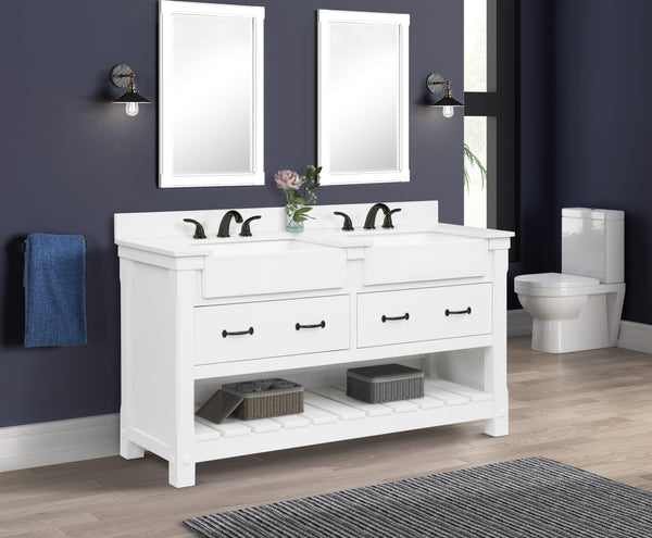 Farmington 60" Open Shelf Vanity Set with Premium Carrara Marble Top