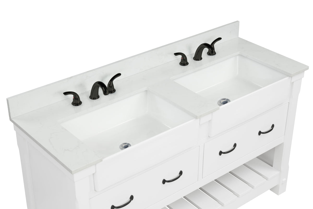 Farmington 60" Open Shelf Vanity Set with Premium Carrara Marble Top
