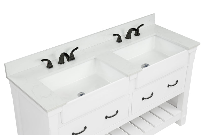 Farmington 60" Open Shelf Vanity Set with Premium Carrara Marble Top