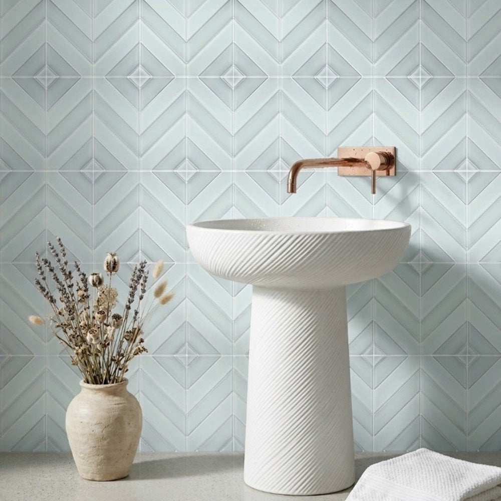 Diamond 12-in x 12-in Pattern Chevron with Metallic Edge Glass Mosaic Wall Tile( 10 sq. ft. /Box )