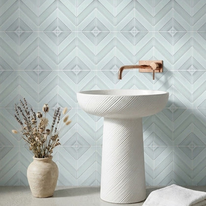 Diamond 12-in x 12-in Pattern Chevron with Metallic Edge Glass Mosaic Wall Tile( 10 sq. ft. /Box )