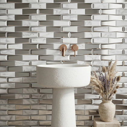 Carrara Marble & 3D Glass Mix 12-in x 12-in Glass Mosaic Wall Tile( 10 sq. ft. /Box )
