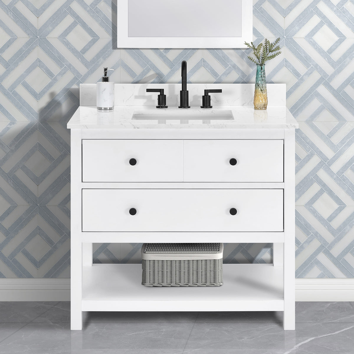 Encino 36" Single Vanity With Carrara White Quartz Stone Top