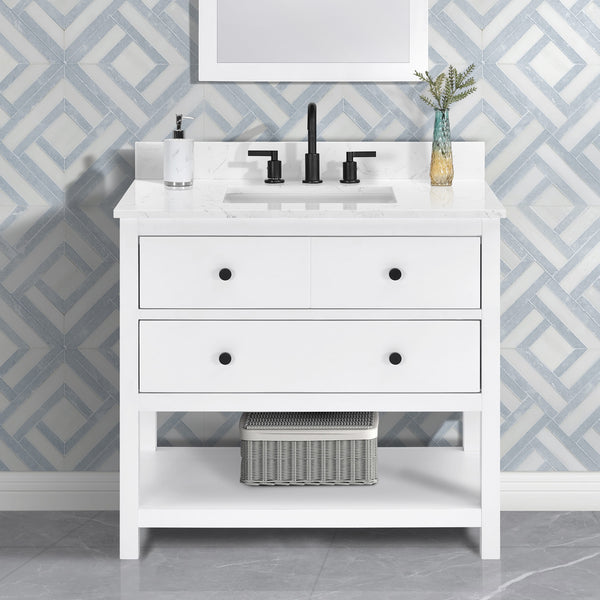 Encino 36" Single Vanity With Carrara Engineered Stone Top