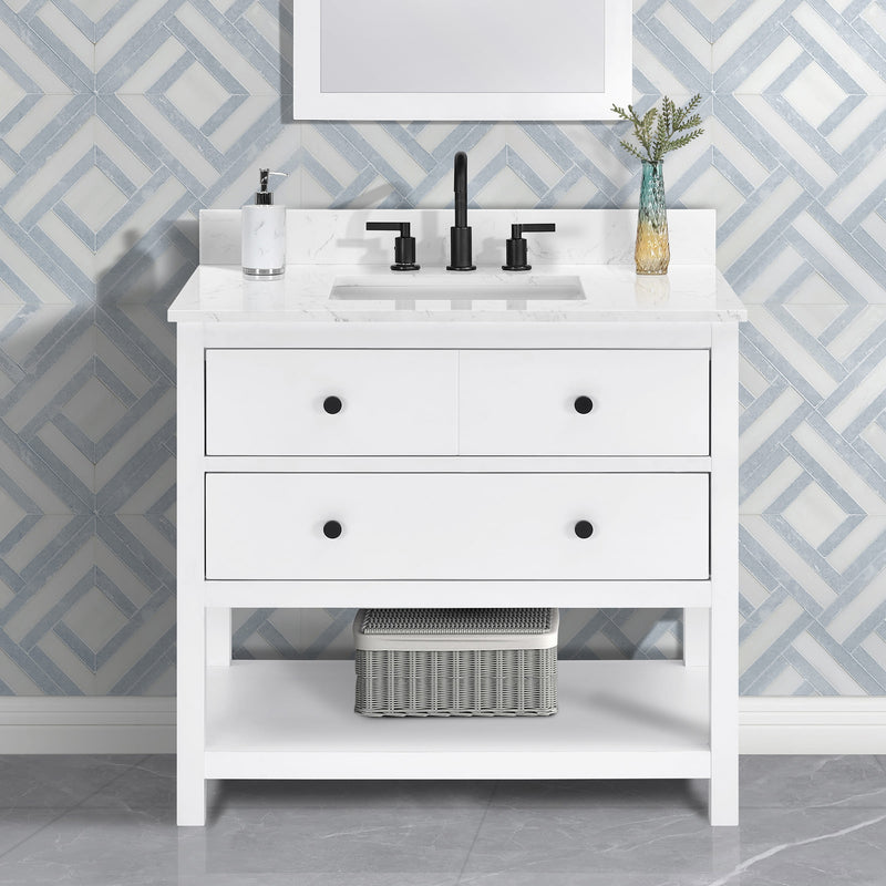 Encino 36" Single Vanity With Carrara White Quartz Stone Top