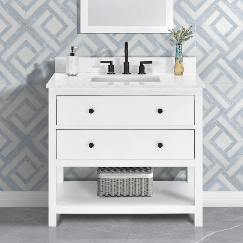 Encino 36" Single Vanity With Carrara White Quartz Stone Top