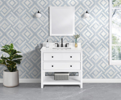 Encino 36" Single Vanity With Carrara White Quartz Stone Top
